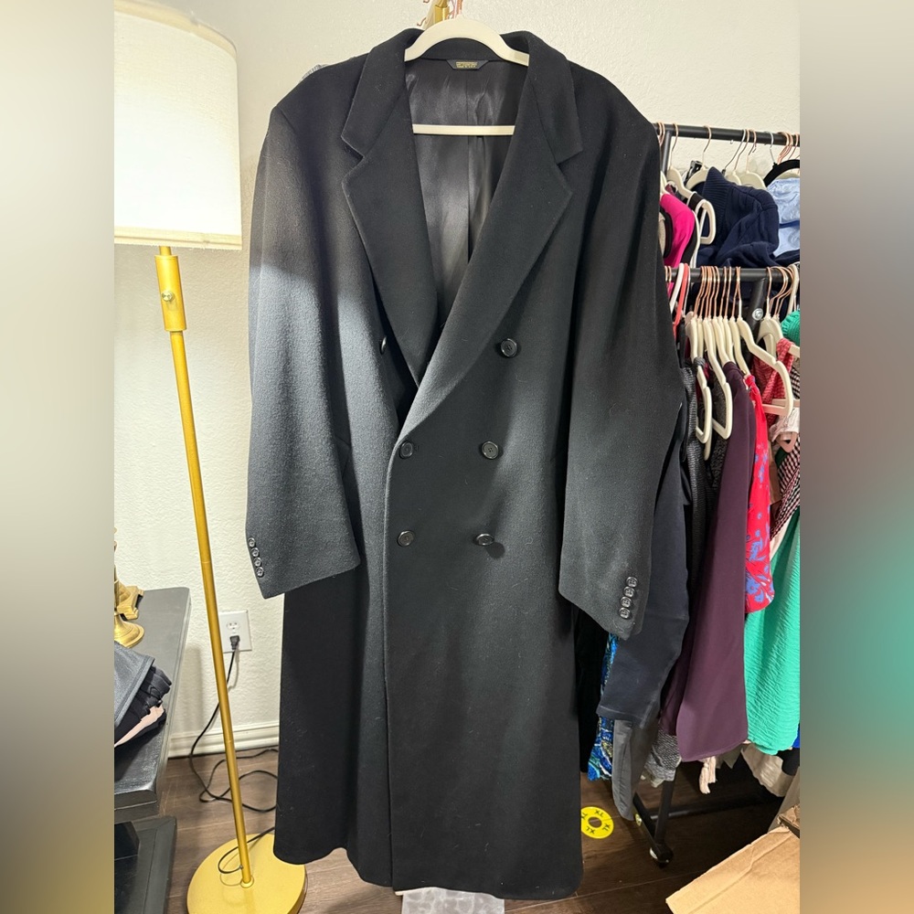 Saks Fifth Ave 100% Lambswool Black Double-Breasted Men's Coat